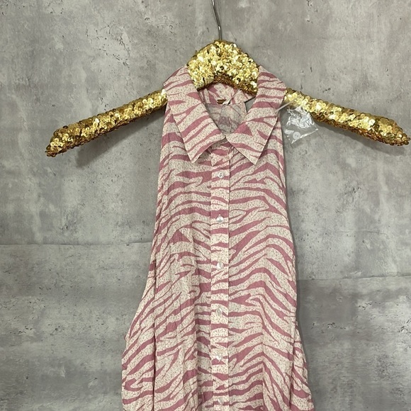 Free People Pink Zebra Print Button Down Tank Top - Picture 3 of 9